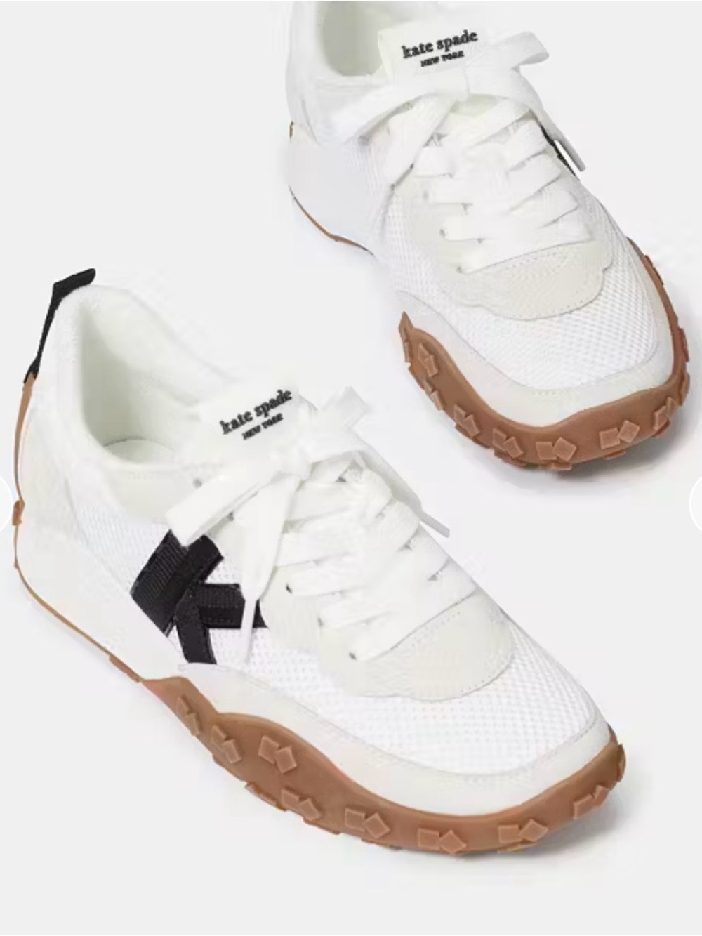 kate spade White and Black Mesh & Leather Sneakers with Gum Sole - Picture 3 of 10